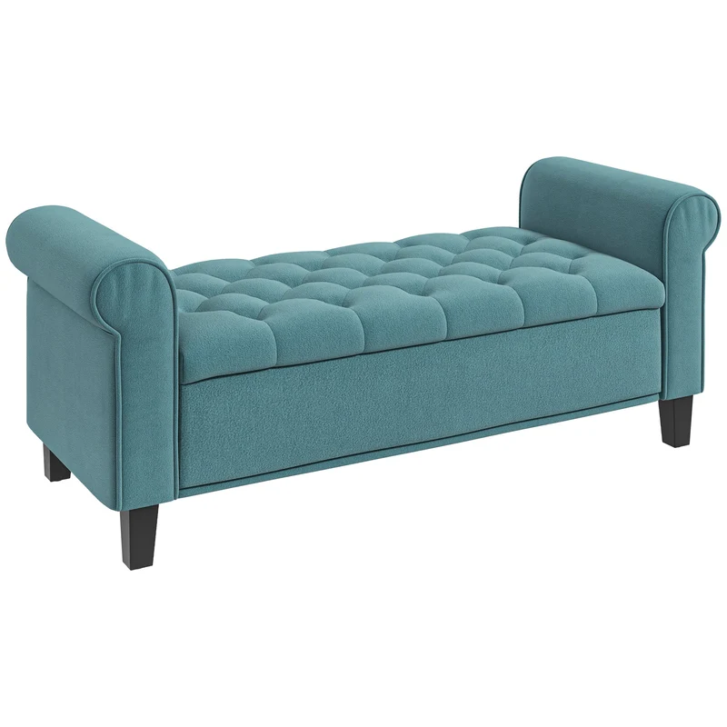 Panca Vintage con Contenitore 126x48,5x57 cm Imbottita in Velluto Verde