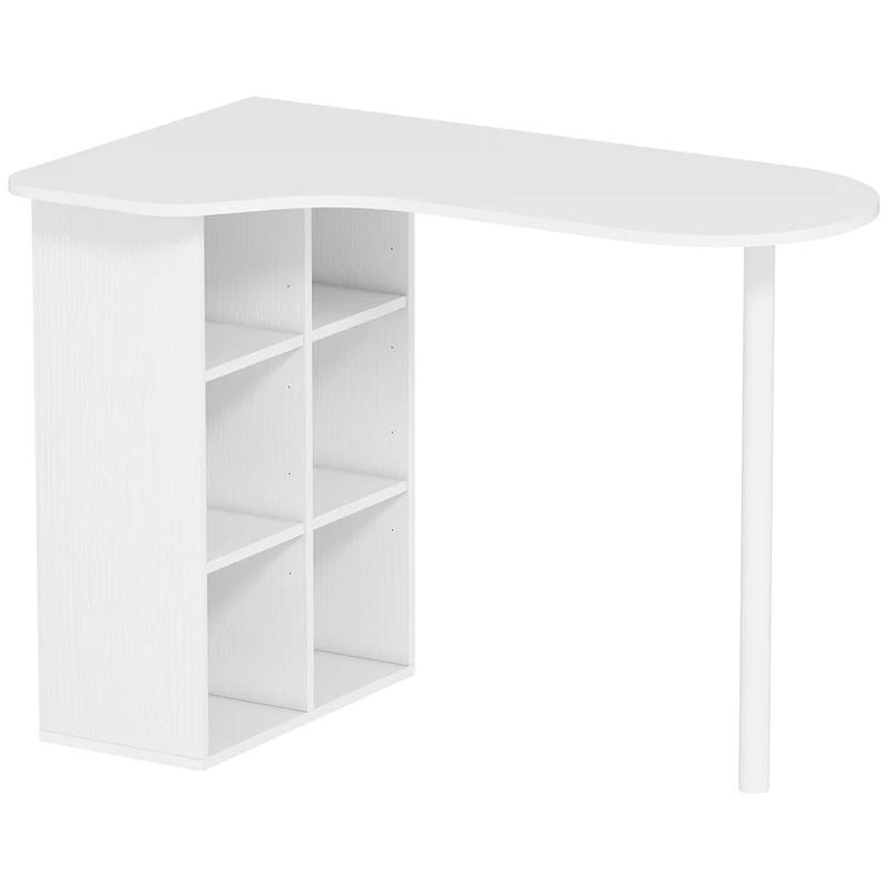 Scrivania per Camera Ricurva 100x59x75,5 cm con 6 Ripiani e 4 Scaffali Regolabili in Acciaio e Legno Bianco