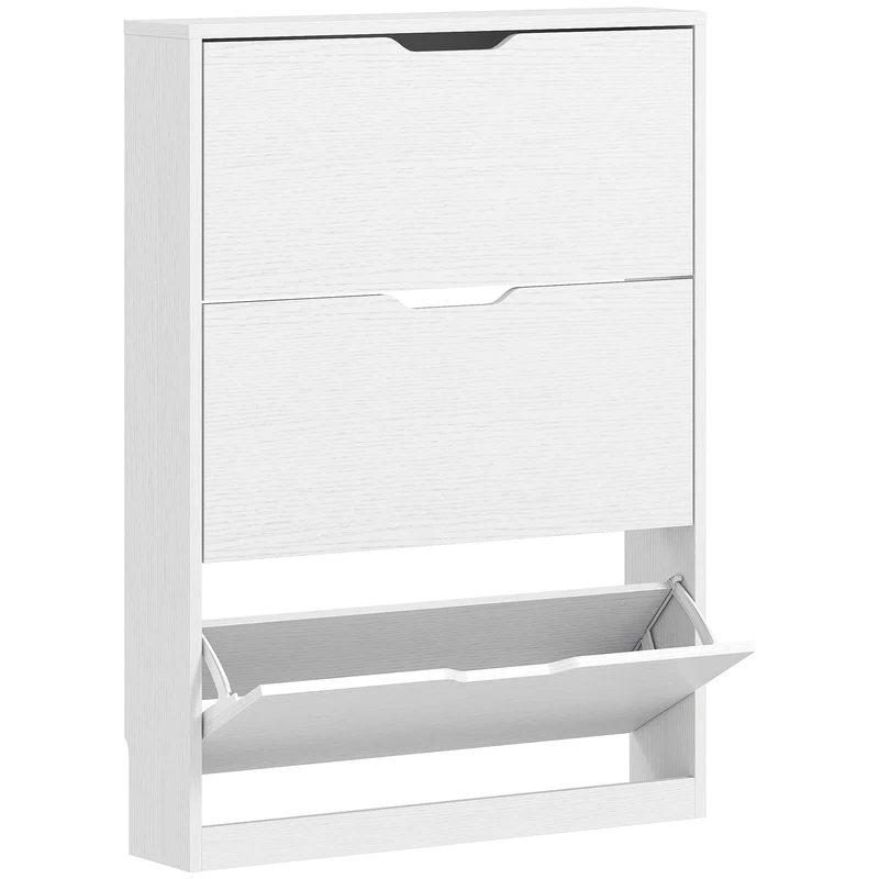 Scarpiera Slim 80x17x108 cm a 3 Cassetti Ribaltabili con Intaglio Inferiore in Legno Bianco