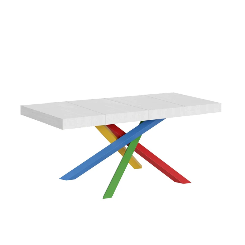Tavolo Allungabile 120/380x90 cm Volantis Premium Bianco Frassino Gambe Multicolore 4/B
