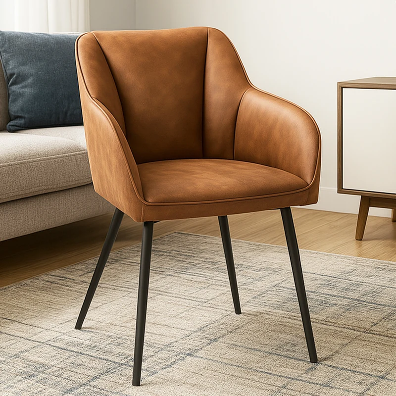 Poltrona Ergonomica Sedia Imbottita con Gambe in Metallo Nero in Microfibra Effetto Scamosciato Marrone
