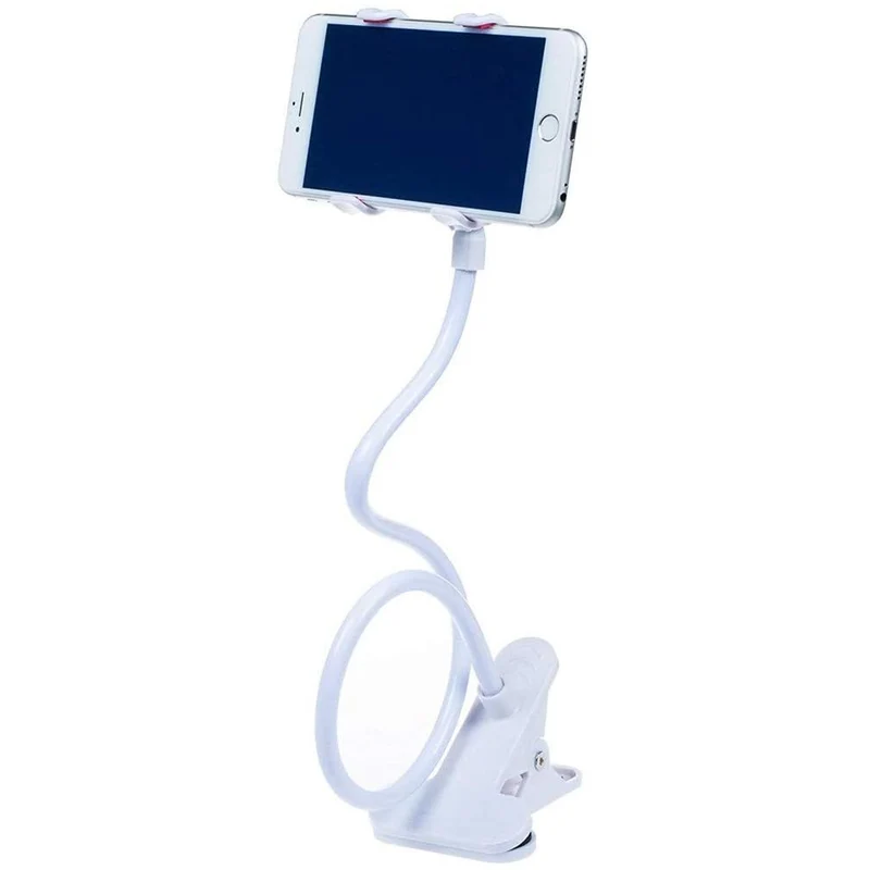 Supporto Porta Smartphone Universale con Pinza Flessibile e Girevole 360 Gradi Bianco