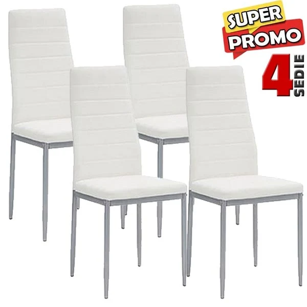 Set 4 Sedie da Pranzo Moderne Imbottitura in Similpelle Bianco