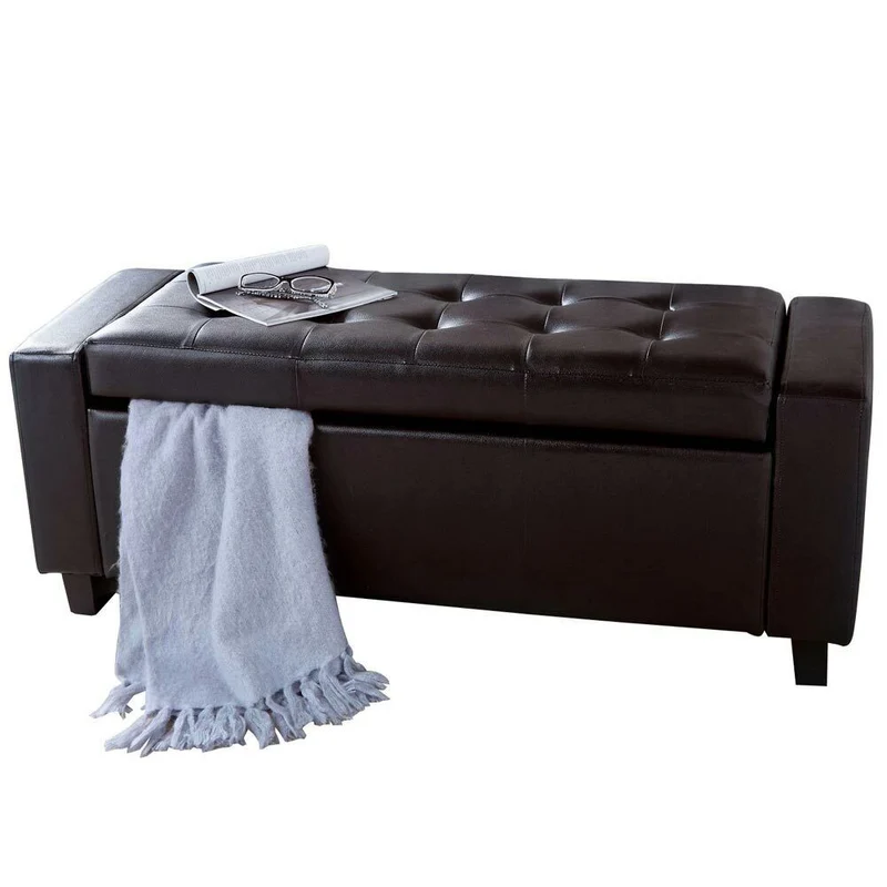 Cassapanca Pouf Contenitore Panca Fondoletto 110x40x40 cm in Legno e Eco Pelle Marrone
