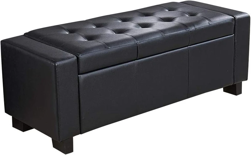 Cassapanca Pouf Contenitore Panca Fondoletto 110x40x40 cm in Legno e Eco Pelle Nero