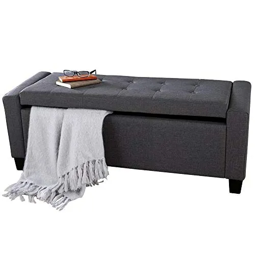 Cassapanca Pouf Contenitore Panca Fondoletto 110x40x40 cm in Tessuto Grigio Scuro