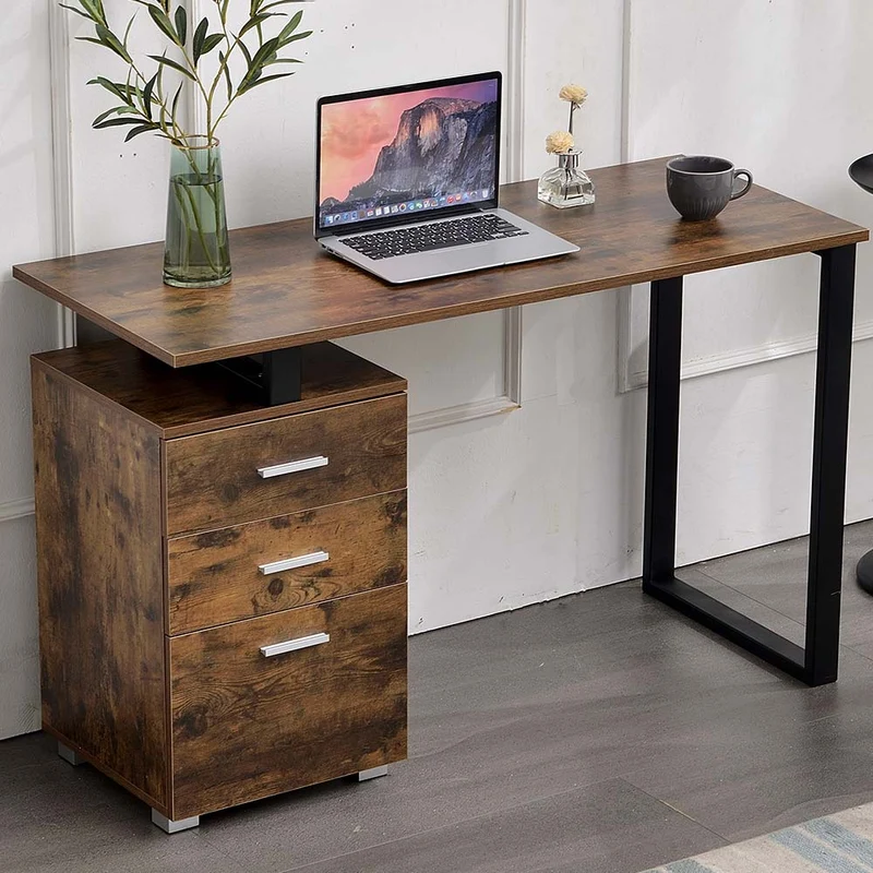 Scrivania con Cassettiera 120x50x75 cm in MDF e Acciaio Legno e Nero