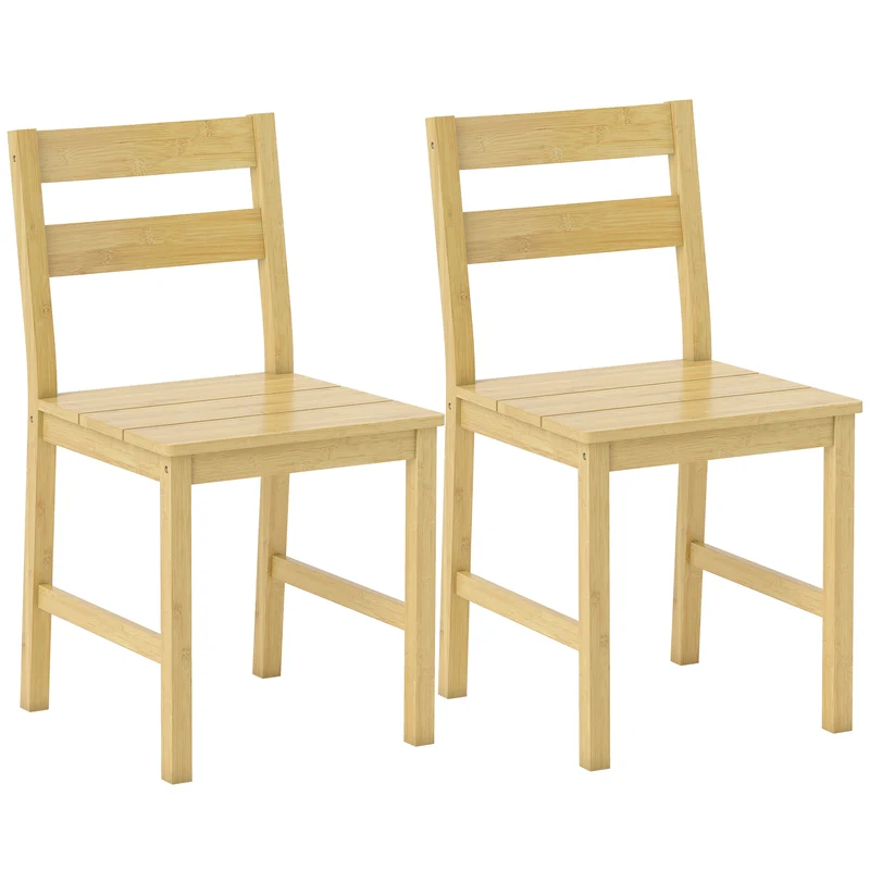 Set di 2 Sedie da Pranzo 42x45x80 cm con Schienale Curvo e Seduta a Doghe in Bambù Colore Naturale