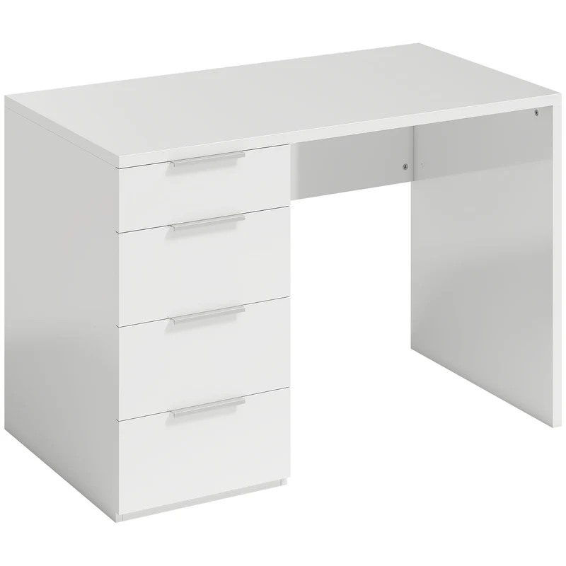 Scrivania Salvaspazio 110x61,5x75 cm con 4 Cassetti Rivestimento in Melamina Bianco Lucido