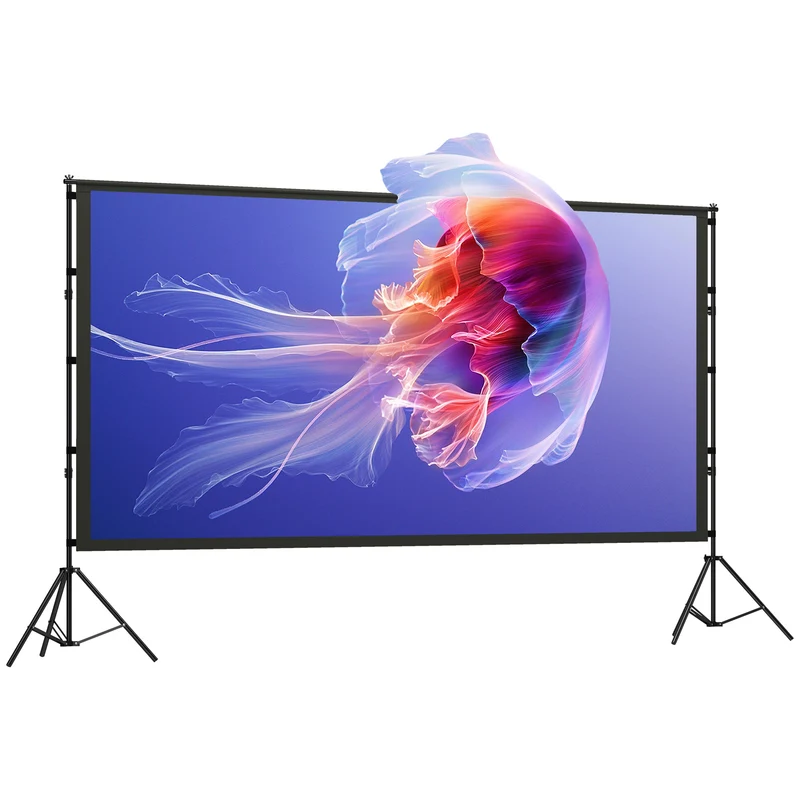 Telo per Proiettore 120" 16:9 HD 4K-8K Angolo di Visione 160° con Treppiedi Pieghevoli Bianco