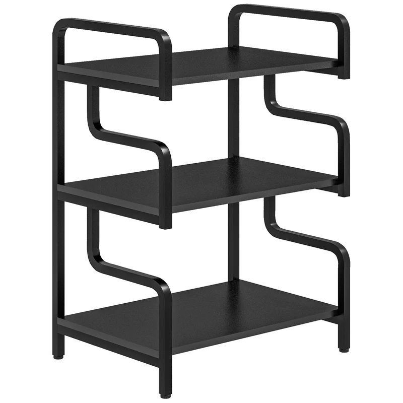 Supporto per Stampante Industriale 55x40x77 cm a 3 Livelli in Metallo e Truciolato Nero