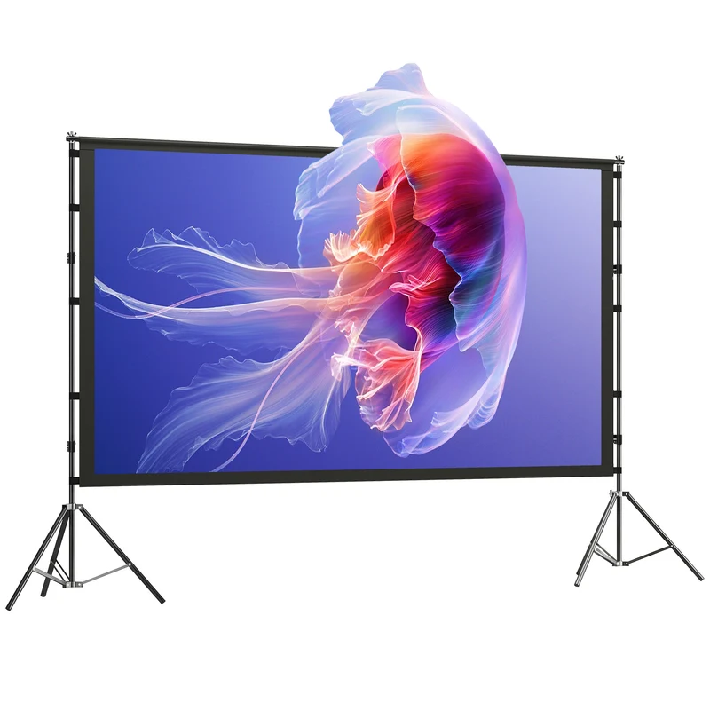 Telo per Proiettore 100" 16:9 HD 4K-8K Angolo di Visione 160° con Treppiedi Pieghevoli Bianco