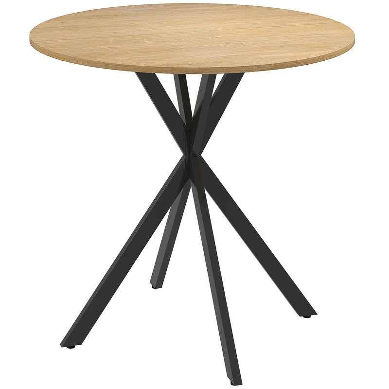 Tavolo da Pranzo Rotondo Stile Industriale Ø80x75 cm con Gambe a Croce in Acciaio Colore Quercia