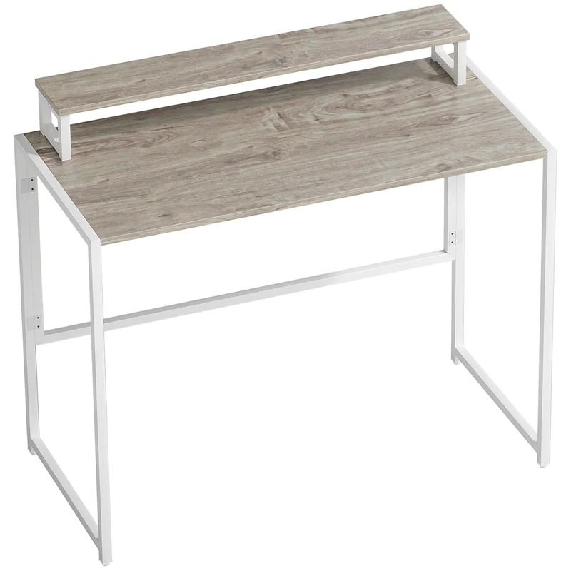 Scrivania Pieghevole Salvaspazio 100x48x87,5 cm con Stand per Monitor Rimovibile in Accaio Bianco e Legno