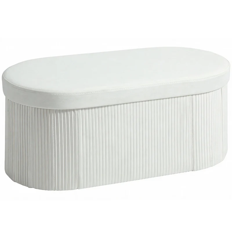 Pouf Contenitore Pieghevole 76x38x35 cm con Vano da 72L e Rivestimento in Velluto Crema