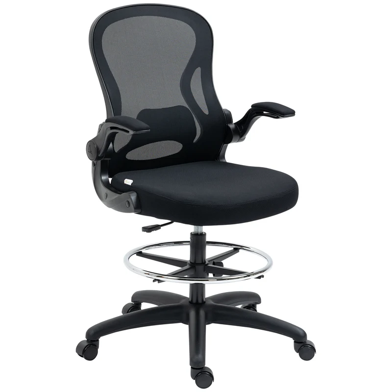 Sedia da Ufficio 59x65x102-122 cm con Supporto Lombare Altezza Regolabile e Braccioli Ribaltabili in Tessuto a Rete Nero