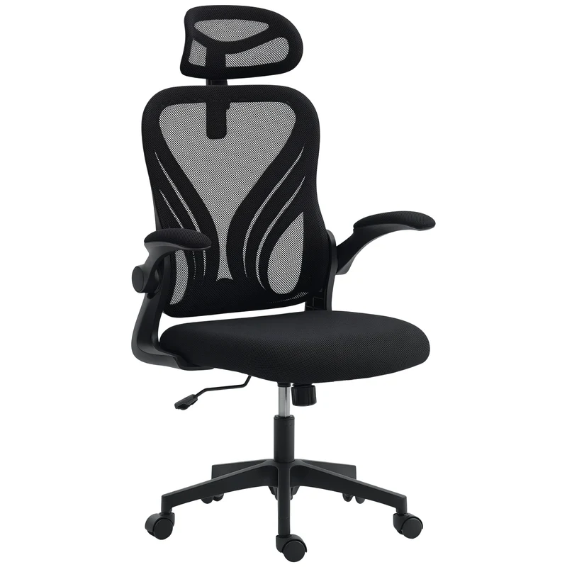 Sedia da Ufficio Ergonomica con Braccioli Ribaltabili Supporto Lombare e Poggiatesta Regolabile Nero