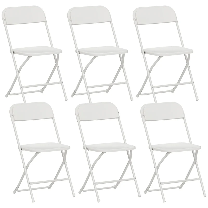 Set 6 Sedie Pieghevoli 45x49x79,5 cm con Fori di Drenaggio in Plastica e Metallo Bianco