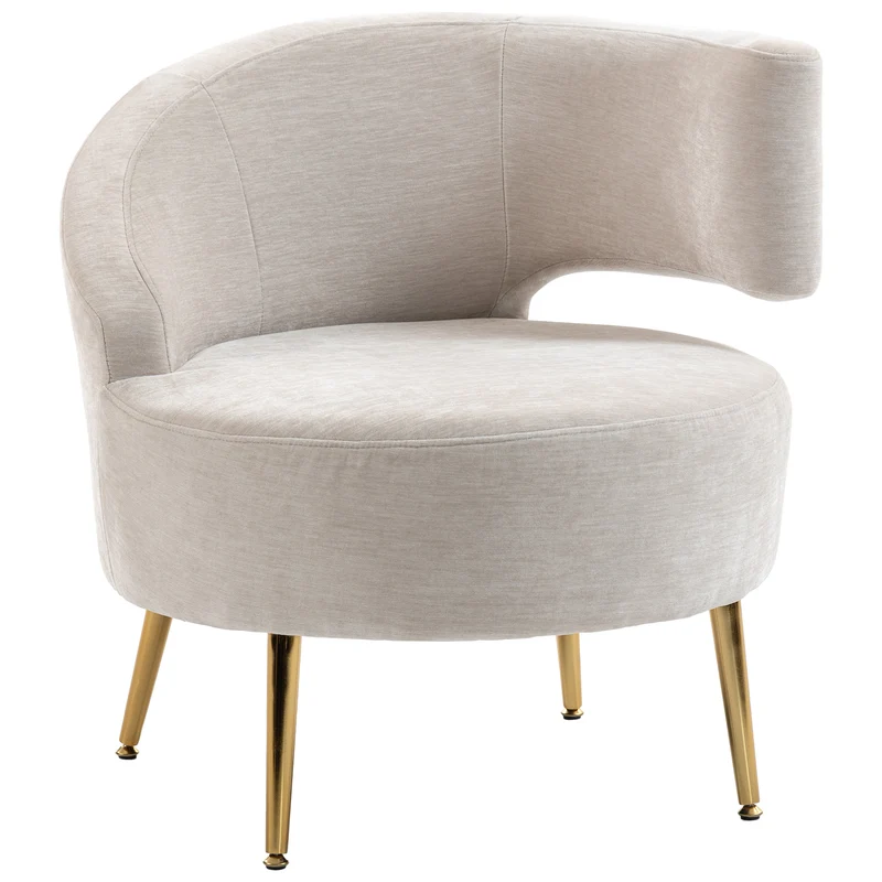 Sedia Moderna con Schienale ad Arco 69x65x67 cm Rivestita in Chenille Bianco Crema