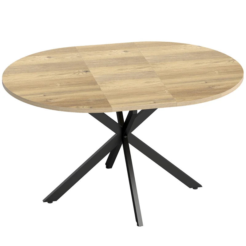 Tavolo da Pranzo Industriale per 4-6 Persone 135x100x75 cm con Ribalta Rotonda in Legno e Acciaio
