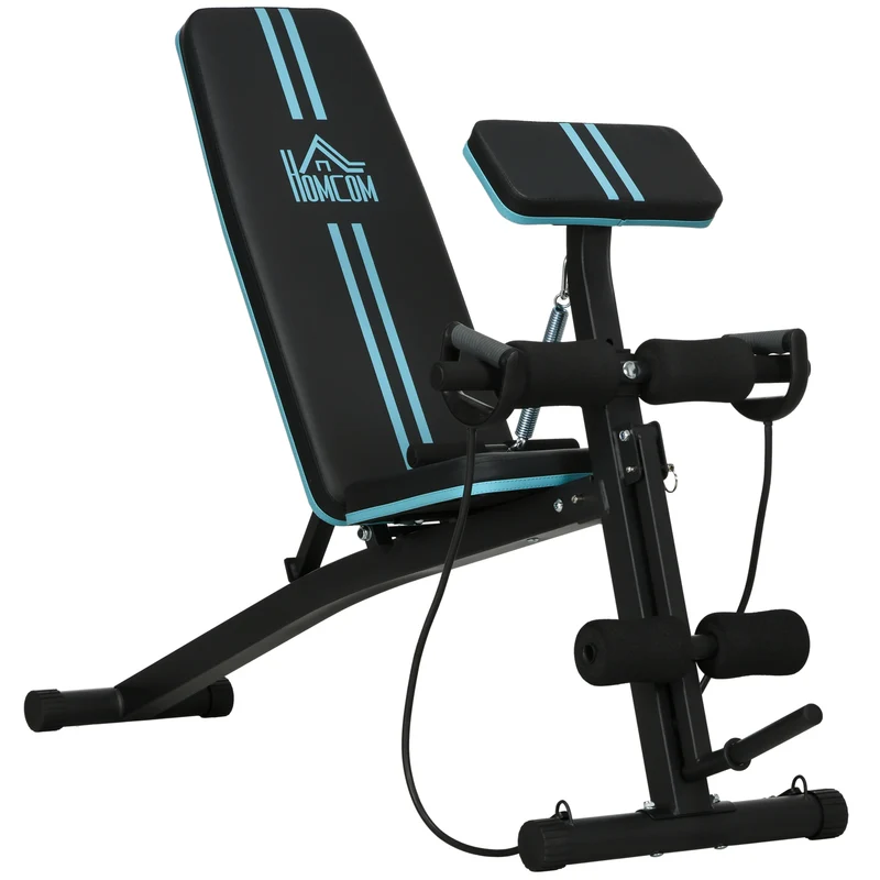 Panca Multifunzione Pieghevole con Schienale Regolabile a 7 Livelli e Leg Extension in Acciaio e ABS Blu