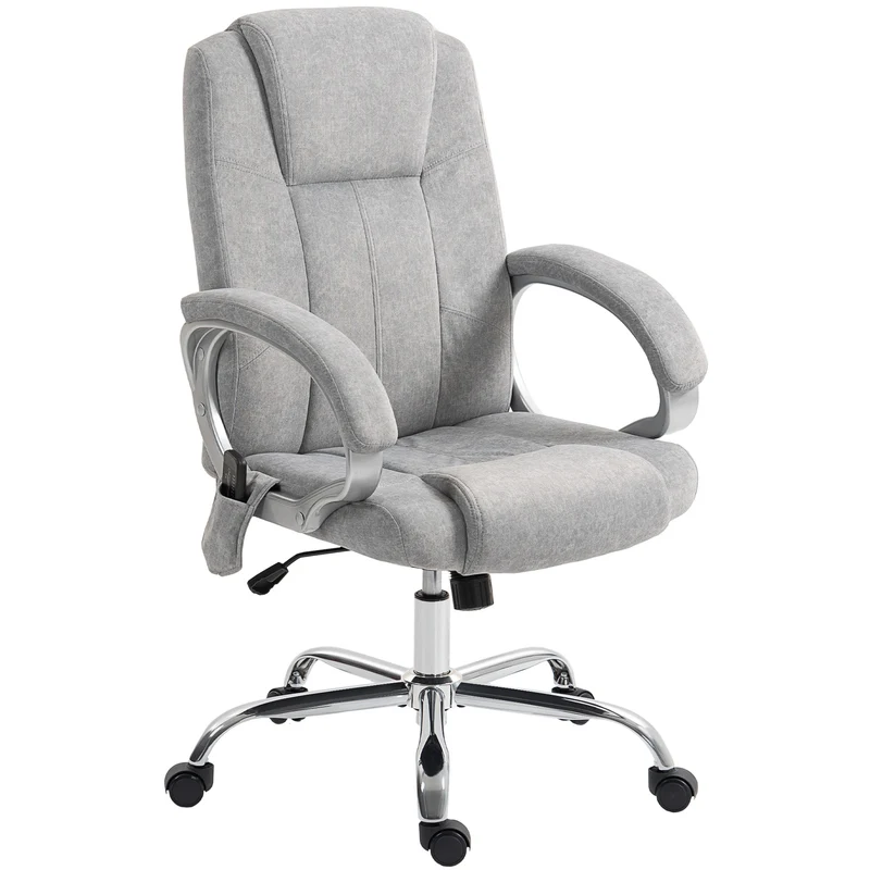 Sedia da Ufficio Operativa Massaggiante a 4 Punti con Riscaldamento 65x70x111-119 cm Tessuto Vellutato Grigio