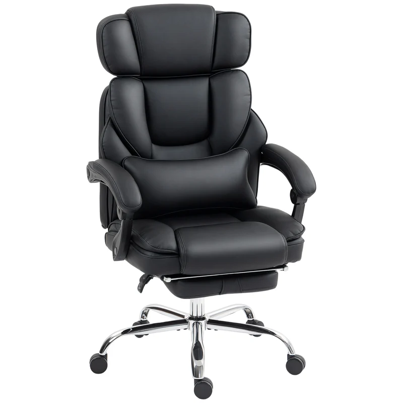 Sedia da Ufficio Presidenziale 69x72x118-126 cm con Poggiapiedi e Supporto Lombare in Pelle PU Nero
