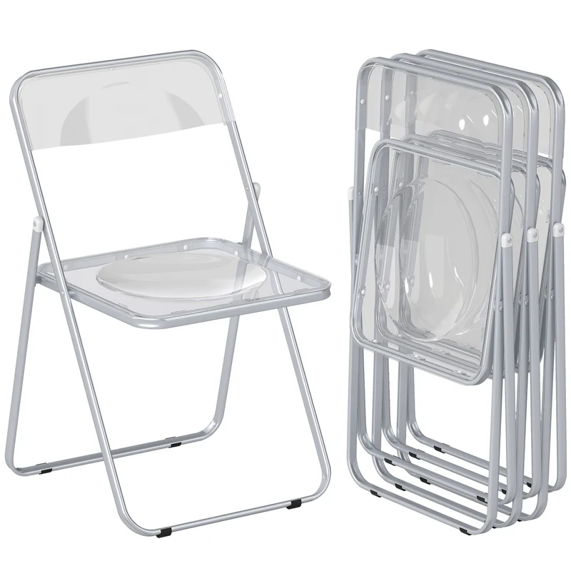 Set 4 Sedie Pieghevoli Salvaspazio 47x48x75 cm in Acciaio e Acrilico Trasparente