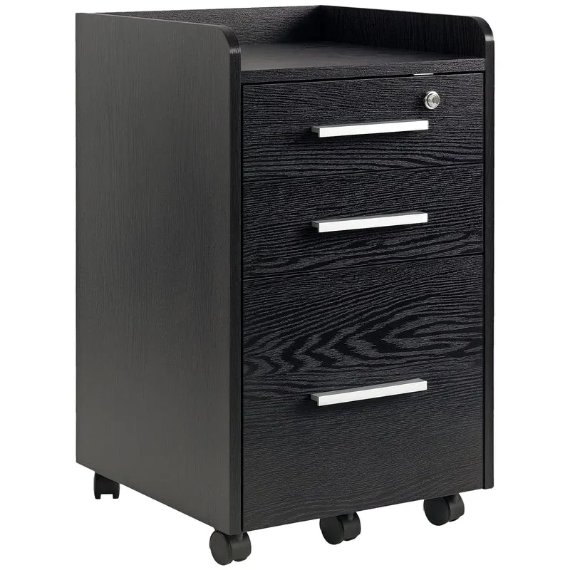 Cassettiera Portadocumenti 39,2x40x65,4 cm Cassetti con Chiavi di Sicurezza e 5 Ruote in MDF Nero