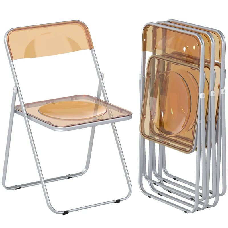 Set 4 Sedie Pieghevoli Salvaspazio 47x48x75 cm in Acciaio e Acrilico Arancione