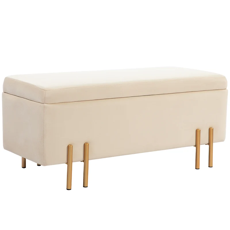 Panca Fondo Letto Contenitore 100x40x42 cm Rivestimento in Velluto Beige