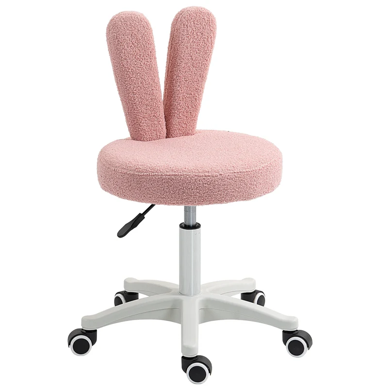 Sedia da Scrivania a Orecchie di Coniglio 53x53x70-84 cm Rivestimento in Pile Teddy Rosa