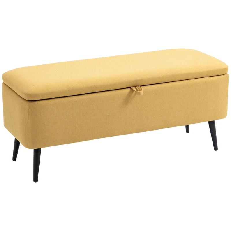 Panca Fondo Letto Contenitore 101x38,5x44,5 cm Rivestimento in Poliestere Giallo
