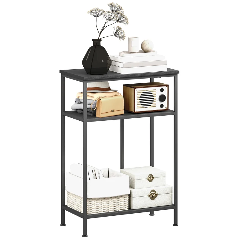 Consolle da Ingresso 55x30x81 cm a 3 Ripiani in Metallo e Legno Nero