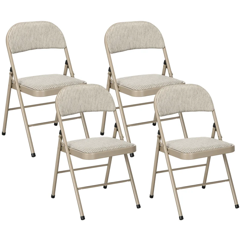 Set 4 Sedie Pieghevoli 45x46x78 cm con Seduta Imbottita in Poliestere e Acciaio Beige