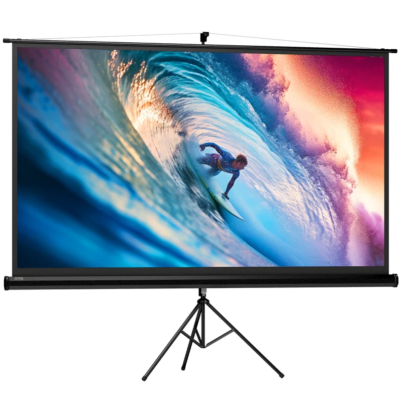Telo per Proiettore Pieghevole da 100" con Treppiede Regolabile 235,8x8x136 cm in Plastica e Metallo Nero
