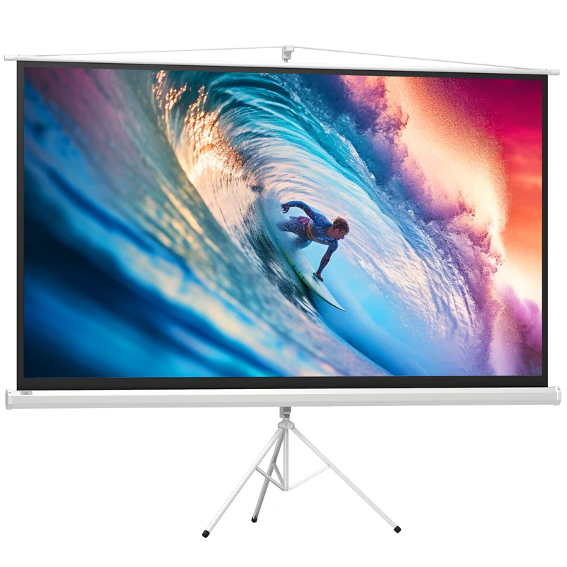 Telo per Proiettore Pieghevole da 100" con Treppiede Regolabile 235,8x8x136 cm in Plastica e Metallo Bianco