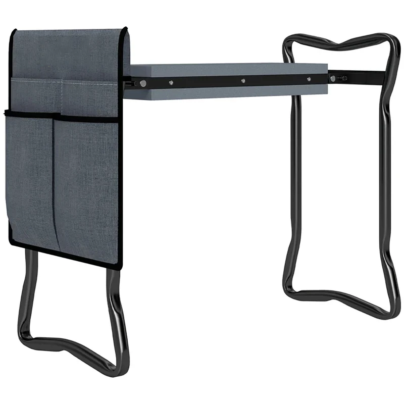 Sedia Inginocchiatoio 2 in 1 con Borsa Portaoggetti 58x28x49 cm e Cuscino in Acciaio e EVA Grigio e Nero