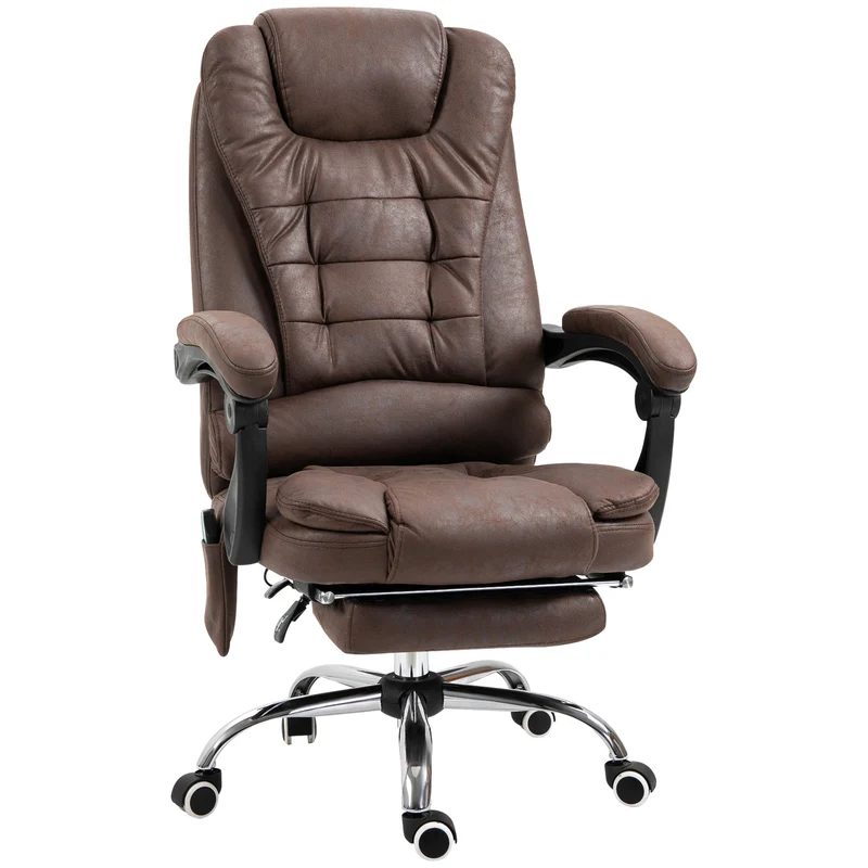 Poltrona da Ufficio 65x70x111-119 cm con Telecomando e 6 Punti di Massaggio in Microfibra Marrone