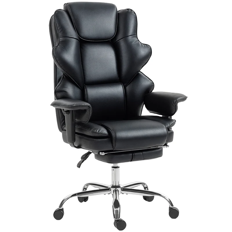 Sedia da Ufficio 76x73x117-125 cm con Poggiapiedi e Poggiatesta in Pelle PU Schiuma e Metallo Nero