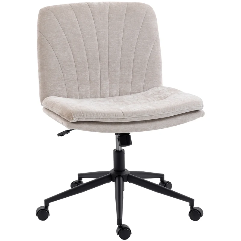 Sedia da Ufficio Regolabile 62x67x83-93 cm Inclinabile e Girevole in Tessuto Chenille e Acciaio Beige
