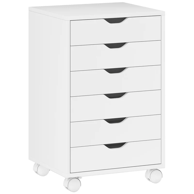 Cassettiera da Ufficio a 6 Cassetti 40x35x63 cm con 4 Ruote e Blocco Bianco