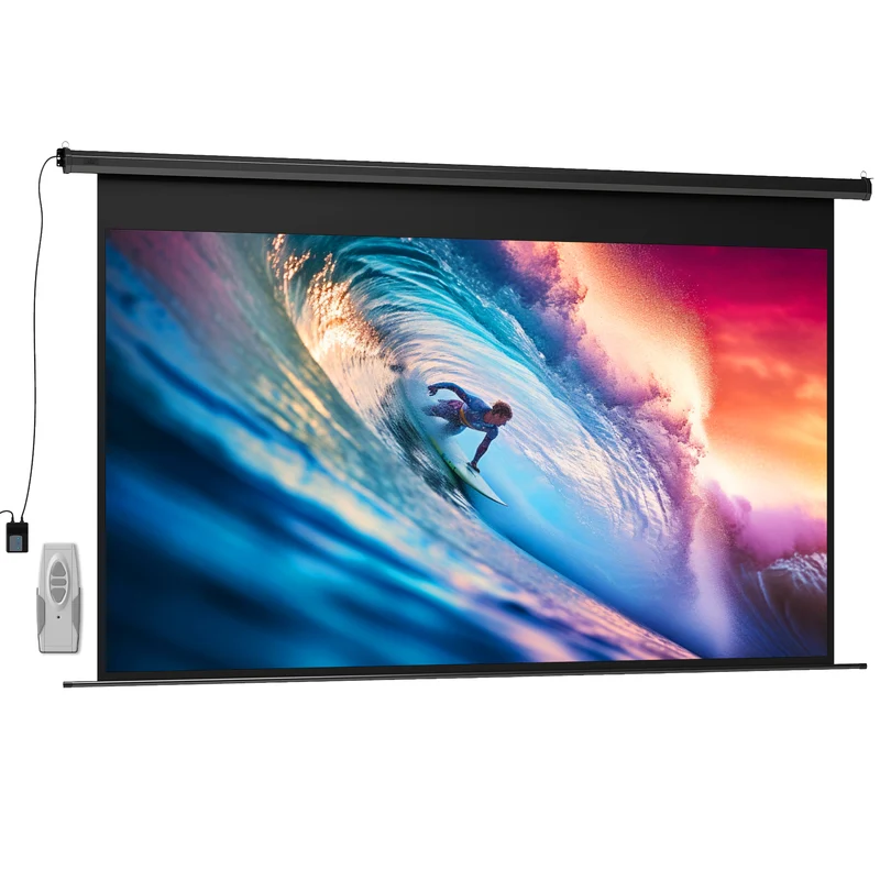 Telo per Proiettore 120" Formato 16:9 Motorizzato con Telecomando Fissaggio a Muro e Soffitto Nero