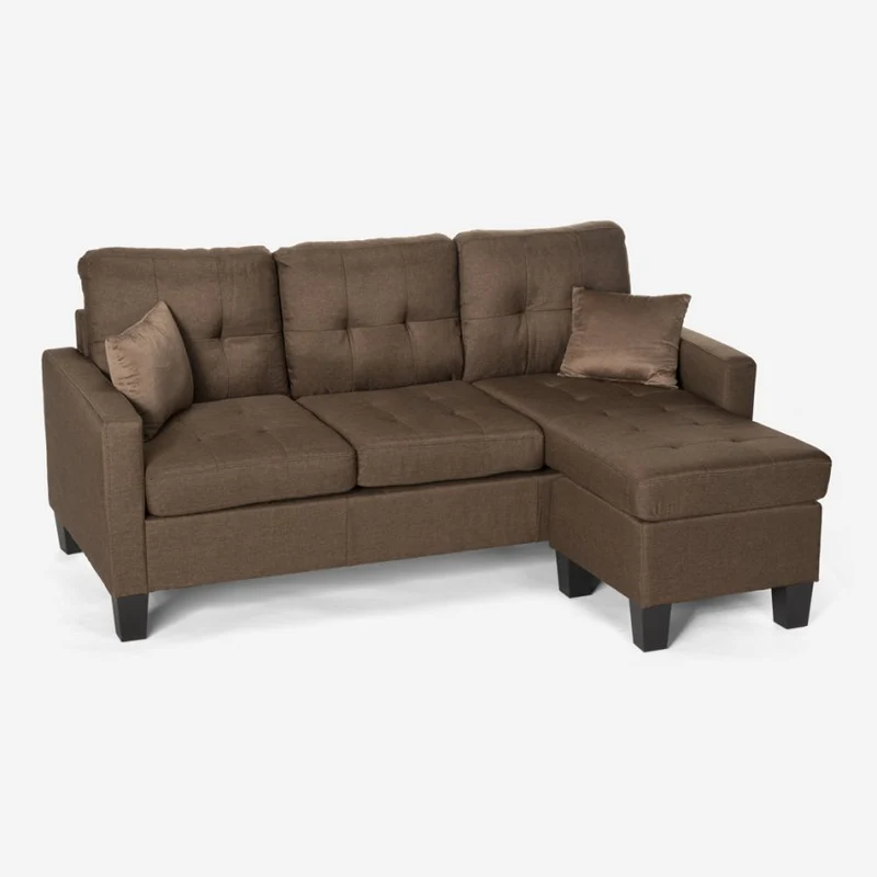 Divano 3 Posti con Pouf 186x138x91,5 cm in Poliestere Marrone