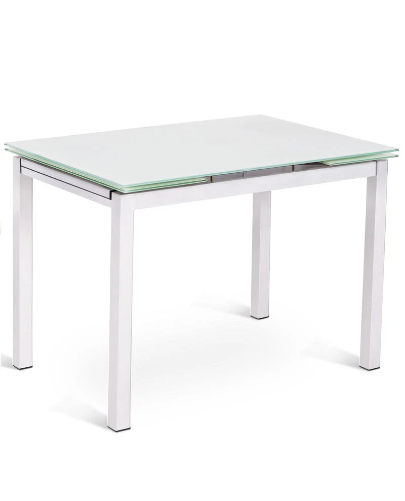 Baud - Tavolo da pranzo allungabile con piano in vetro bianco cm 75x110/170x75h