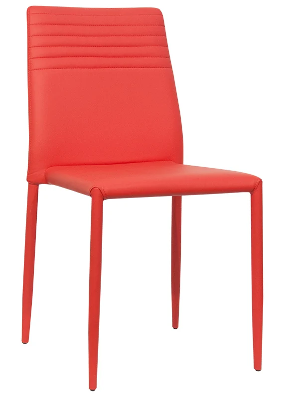 Set da 2 Sedia ecopelle rossa moderna da soggiorno e cucina con struttura in metallo