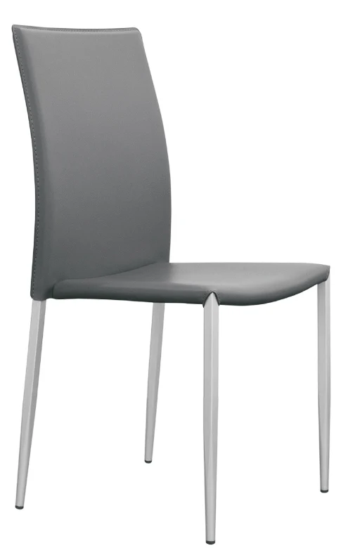 Set da 2 Sedia di design grigia in ecopelle e acciaio verniciato per sala da pranzo