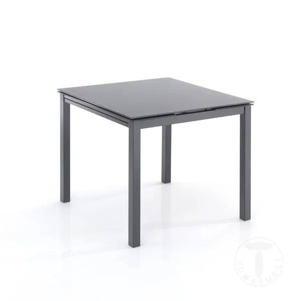 Tavolo da pranzo quadrato grigio allungabile in metallo e vetro